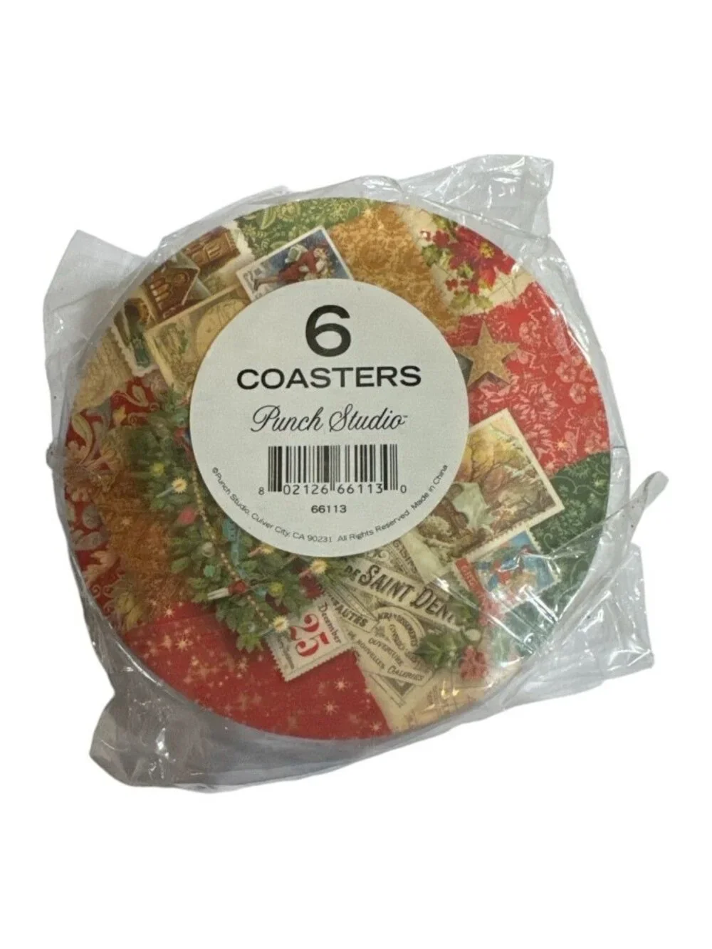 Punch Studio Christmas Tree Coasters Set Of 6 Round Festive Holiday Design 4